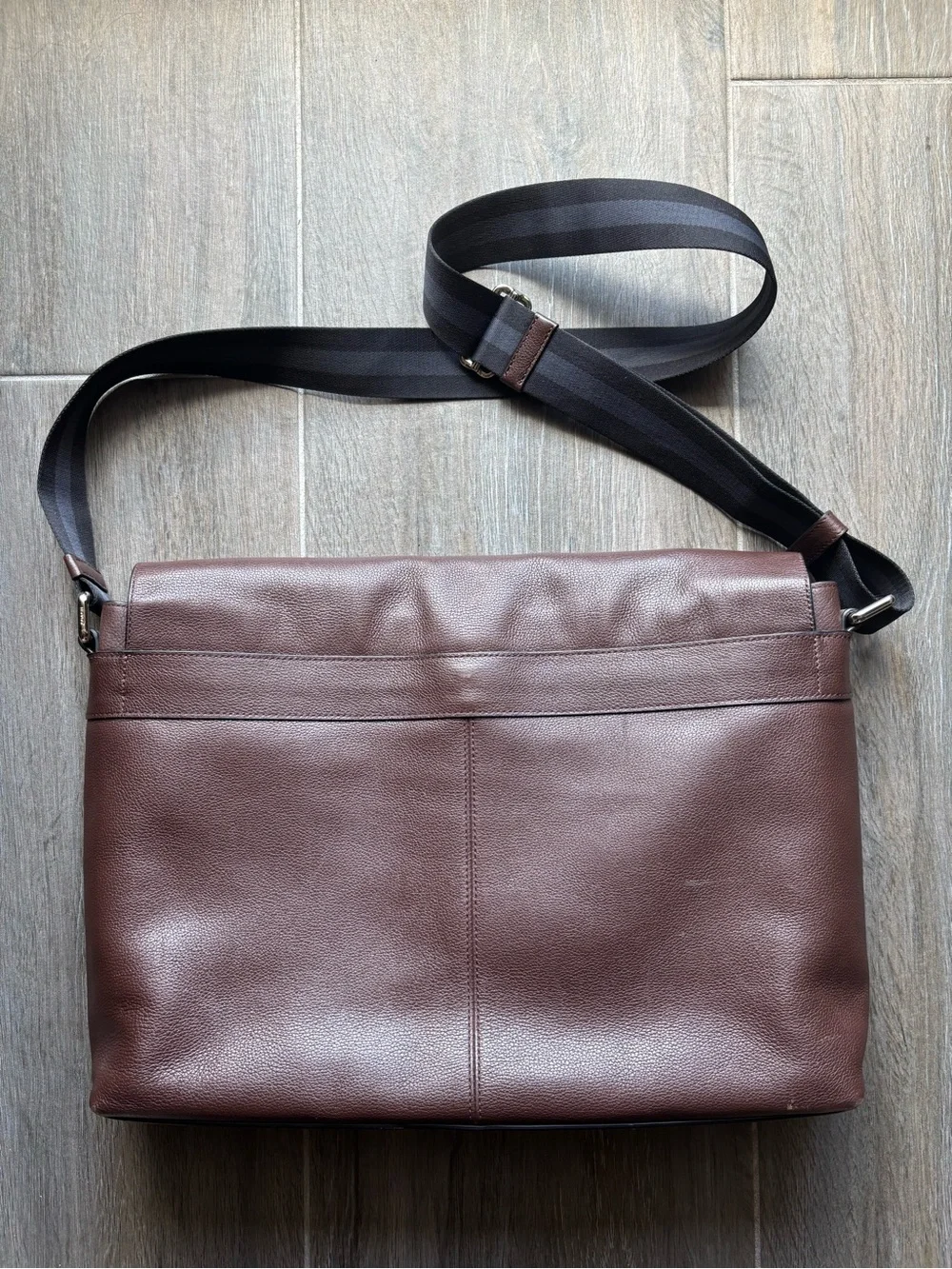 Coach Men's Chocolate Brown Leather Messenger Bag with Black Strap